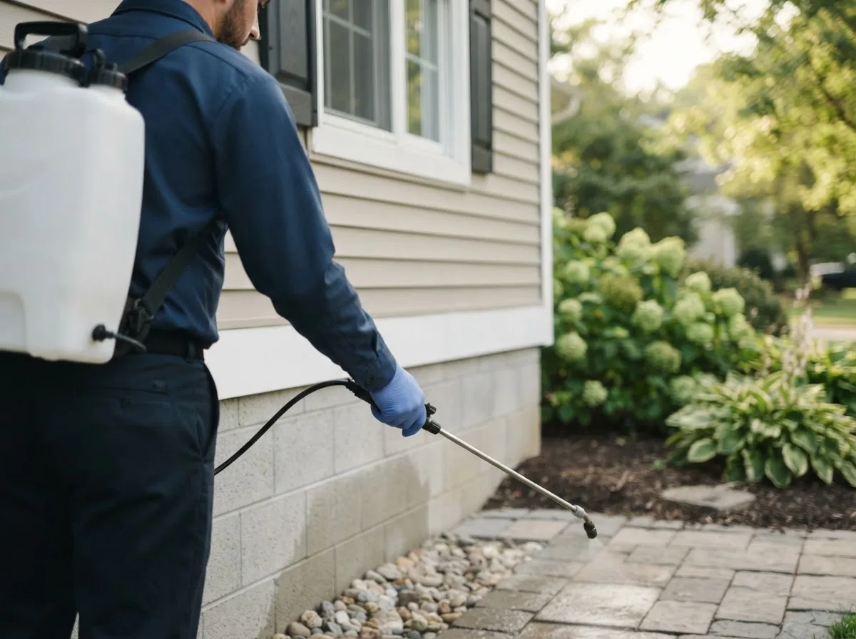 Pest control technician inspecting a home in Mount Holly, VT